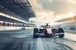 © John - formula one racing driver before start of competition on track. Banner with copy space, digital i art