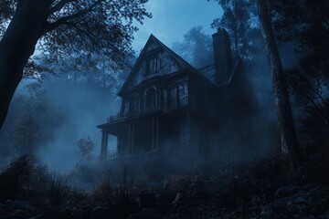 The creepy atmosphere of a haunted mansion in a haunted area. Stock image.