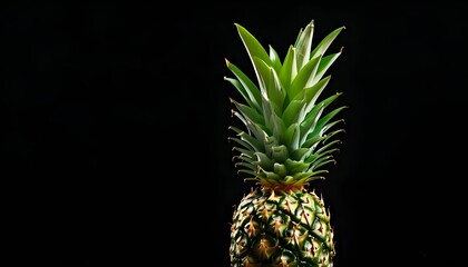 Vibrant pineapple with lush green leaves set against a dramatic black backdrop