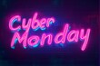 © STOCK IMAGES STALL - Cyber Monday neon sign glowing brightly in a dark urban environment, Neon Cyber Monday Banner, Text and Title of Cyber Monday, Cyber Monday promotional advertising