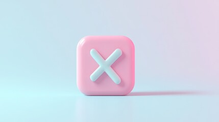 Sticker - A 3D pink square with a white X on a blue gradient background.