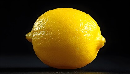 Wall Mural - Vibrant Yellow Lemon Against a Bold Black Background