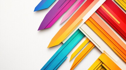 Abstract geometric background with colorful diagonal lines on a white background.