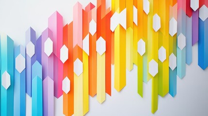 Wall Mural - Colorful geometric pattern with white hexagons on a white background.