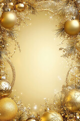 A gold Christmas template adorned with a festive frame of golden ornaments and tinsel, radiating warmth and luxury.