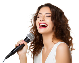 Wall Mural - PNG Happy woman singing song with smile microphone laughing adult.