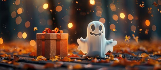 Sticker - Halloween Ghost And Gift Box