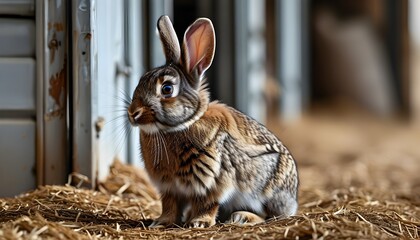 Wall Mural - Brown Rabbit in a Contemporary Farmhouse Setting of the Livestock Industry