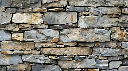 Wall Mural - A close-up of a rustic stone wall with various shades of gray, brown, and tan.