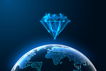 Sticker - Technological advancement, innovation, global progress futuristic concept with diamond over Earth 