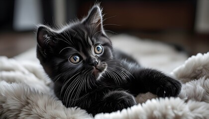 Wall Mural - Charming black Scottish kitten displaying adorable curiosity and playfulness, embodying the essence of a lovable and cuddly domestic companion