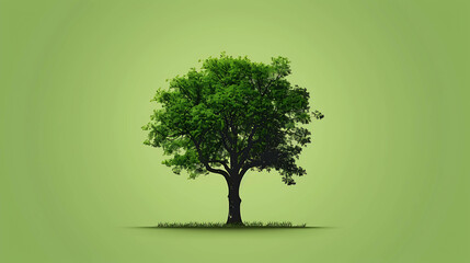 Wall Mural - A single tree stands tall against a solid green background.