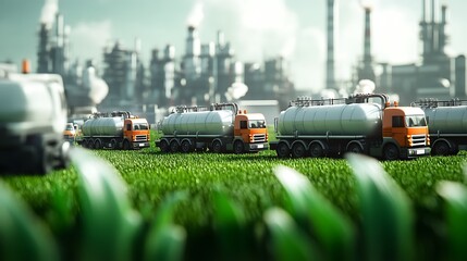 Tanker Trucks Parked in Front of an Industrial Complex