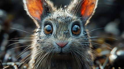 Poster - Close-Up Portrait of a Wet Rabbit with Big Eyes