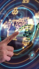 Wall Mural - working with a virtual touchpad with artificial intelligence.
