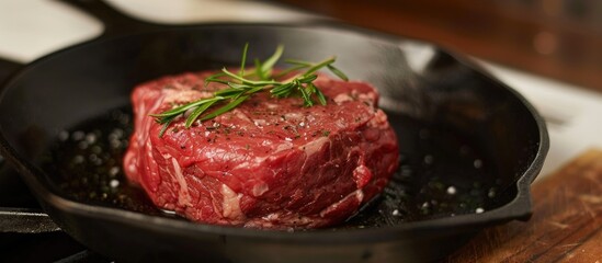 Eye Of Round Roast Beef On Iron Skillet Pan