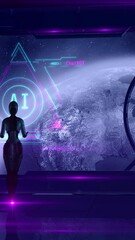 Wall Mural - a sci-fi plot of the use of artificial intelligence in space flights. 3d render
