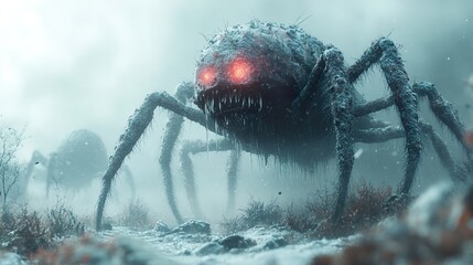 Wall Mural - A Creepy Spider Monster in a Snowy Forest