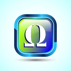 Omega Icon Design Illustration, Omega Letter Icon For Apps and Websites, Glossy Square Button Design