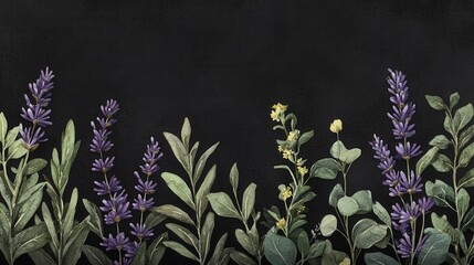 Wall Mural - Detailed botanical watercolor illustration on dark background