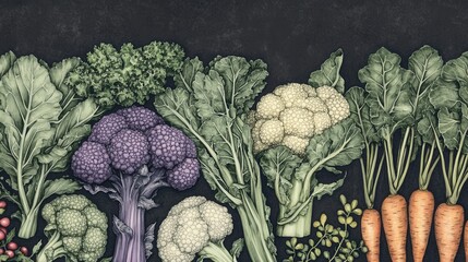 Wall Mural - Detailed botanical drawing of vegetable harvest