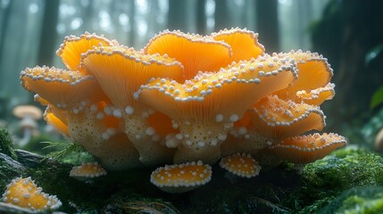 Sticker - Delicate Yellow Mushrooms in a Forest Setting