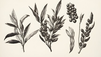 Canvas Print - Botany plants antique engraving illustration: Hippophae rhamnoides (sea buckthorn)
