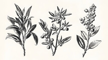 Wall Mural - Botany plants antique engraving illustration: Hippophae rhamnoides (sea buckthorn)
