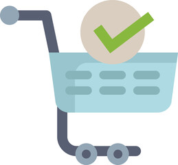 Wall Mural - This vector illustration depicts a shopping cart containing a check mark, symbolizing a successful online purchase