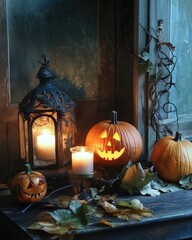 Poster - Candle lit Halloween still life