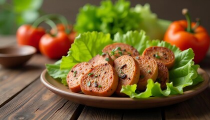 Healthy food on the wooden table blur background top view, professional product photography, studio shot, delicious dish, concept of health and food, fitness, protein food, created with generative ai