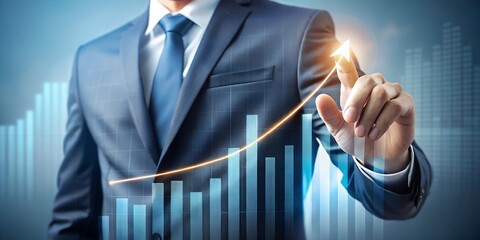 Business development for success and growing growth concept, businessman pointing to an arrow graph as future growth plan of company.