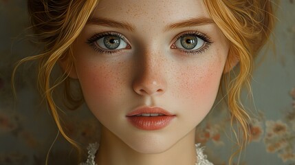 Canvas Print - Close-up Portrait of a Woman with Freckles and Green Eyes