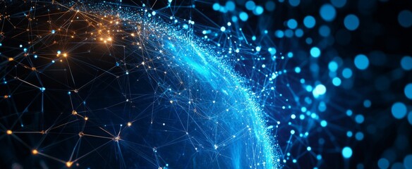 Wall Mural - abstract digital planet earth with glowing network connections and data lines on a dark blue backgro