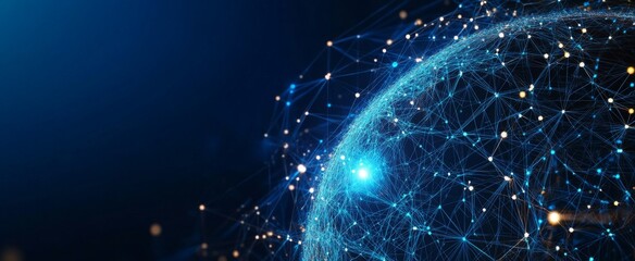 Wall Mural - abstract digital planet earth with glowing network connections and data lines on a dark blue backgro