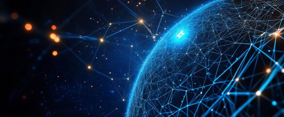 Wall Mural - abstract digital planet earth with glowing network connections and data lines on a dark blue backgro
