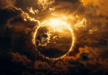 Wall Mural - a large circle of clouds with a bright sun in the middle. ai.