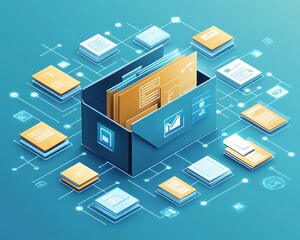 Poster - document management concept, file access, document sharing, documentation database and managing files online document