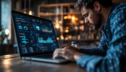 Aufkleber - key performance indicators KPIs concept Tracking performance, setting goals and making decisions Businessman use laptop with KPI icons on virtual screen