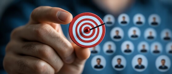 Leinwandbilder - Customer relationship management concept Target audience, marketing plan and strategies Businessman holding target icon linked with human icons for customer focus group