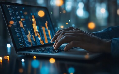 Poster - Analytics business concept Analyst use laptop analyzing sales data and financial growth graph chart report database
