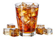 © md-SK - A glass of iced tea filled with ice cubes is shown on a white background. A few ice cubes are scattered near the glass