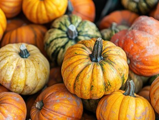 Sticker - Harvest season pumpkins at a market setting with room for text