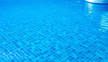 Bright blue swimming pool featuring an illuminated round LED light design on a sunny day