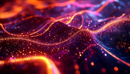 Fototapete - Abstract Illustration of Quantum Entanglement with Floating Qubits Connected by Glowing Lines