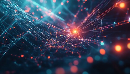 Poster - Abstract Illustration of Quantum Entanglement with Floating Qubits Connected by Glowing Lines