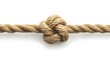 © Hesti - A close-up of a tied knot in a thick rope isolated on a white background.