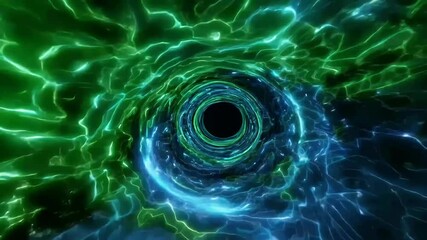 Wall Mural - fly grunge greenblue wormhole tunnel 4k loop animation offering scifi interstellar travel experience