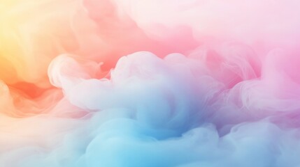 Wall Mural - Bright, swirling clouds of colorful smoke fill the space, softly illuminated in a captivating array of pink, blue, and yellow shades