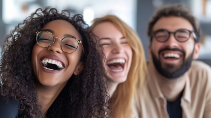 Canvas Print - Joyful Friends Sharing Laughter in Modern Setting